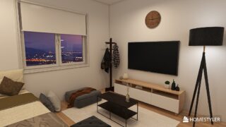 7畳・8畳の1Kでくつろぎを重視したレイアウト例（リビングスペース）