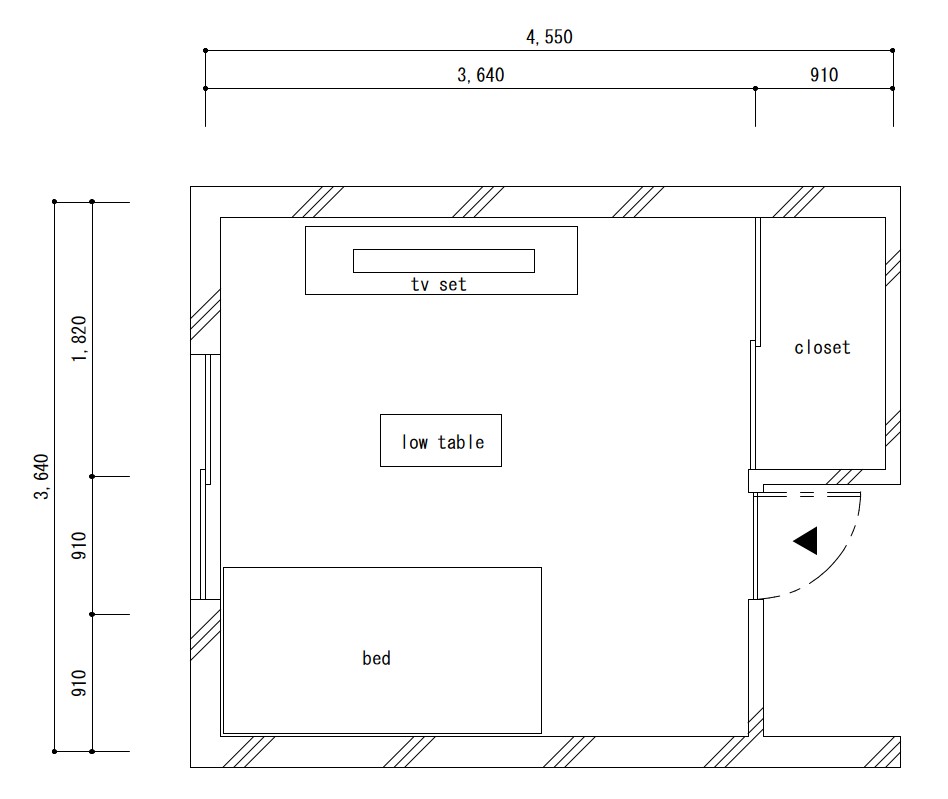 8畳 1K くつろぎ レイアウト 平面図