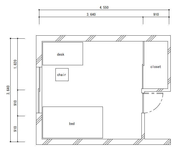 8畳 1K デスク レイアウト 平面図